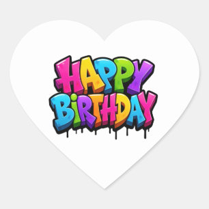 Graffiti Alles Gute zum Geburtstag bunte Beschrift Herz-Aufkleber