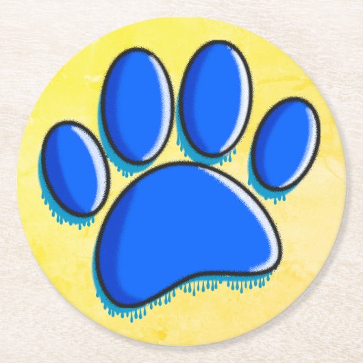 Graffiti Art Dog Paw Print Runder Pappuntersetzer (Vorderseite)