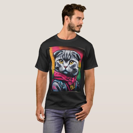 Graffiti Art of a Scottish Fold Cat T-Shirt (Vorne ganz)