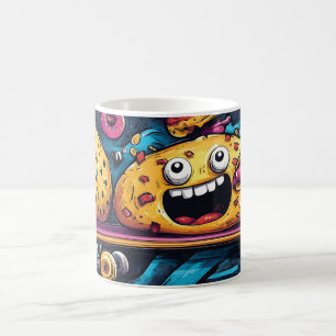 Graffiti-artige Lebensmittelzeichen auf Skateboard Kaffeetasse