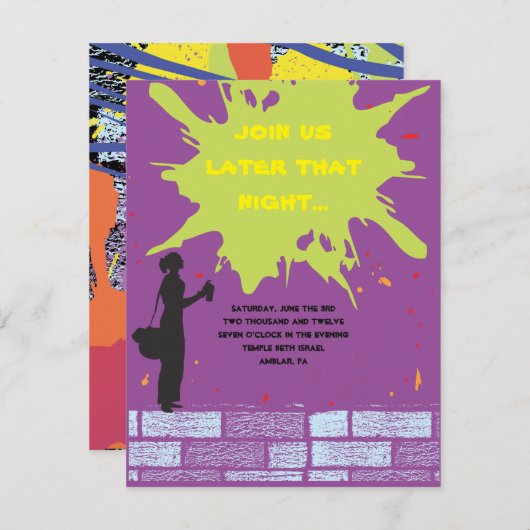 Graffiti Artist Bar Bat Mitzvah Einladung Party Ca (Vorne/Hinten)