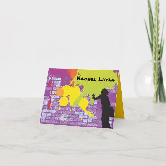 Graffiti Artist Girl Bat Mitzvah Dankeschön Karte (Vorderseite)