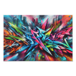 Graffiti auf Ziegelwand mit Skyline Streetart Fotodruck