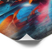 Graffiti auf Ziegelwand mit Skyline Streetart Poster (Ecke)