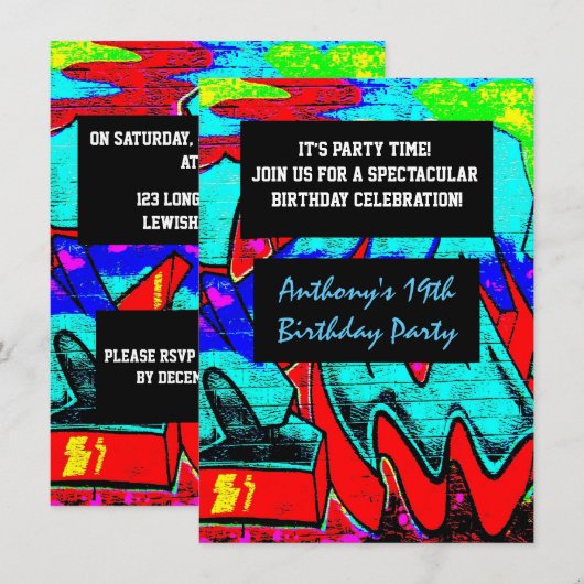 Graffiti Briefe zum Geburtstag Einladung (Vorne/Hinten)