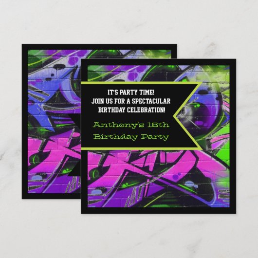 Graffiti Briefe zum Geburtstag Einladung (Vorne/Hinten)