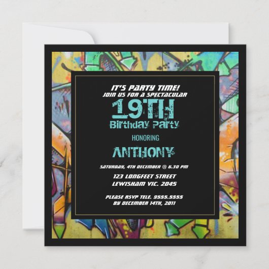 Graffiti Briefe zum Geburtstag Einladung (Vorderseite)