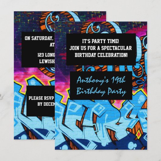 Graffiti Briefe zum Geburtstag Einladung (Vorne/Hinten)