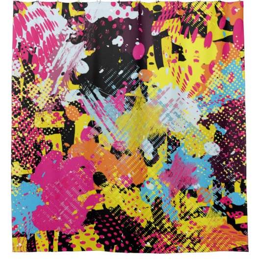 Graffiti bright psychedelic seamless pattern illus duschvorhang (Vorderseite)