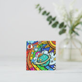 Graffiti Cartoon Rainbow Weather Planet Doodle Quadratische Visitenkarte (Stehend Vorderseite)