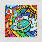 Graffiti Cartoon Rainbow Weather Planet Doodle Quadratische Visitenkarte (Vorderseite)