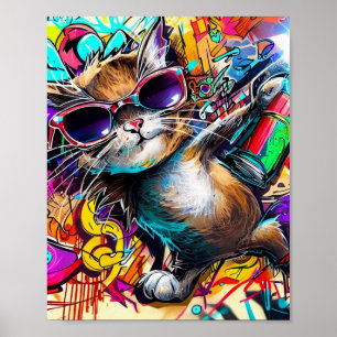 Graffiti Cat: Spray painted cat: taby street art a Poster