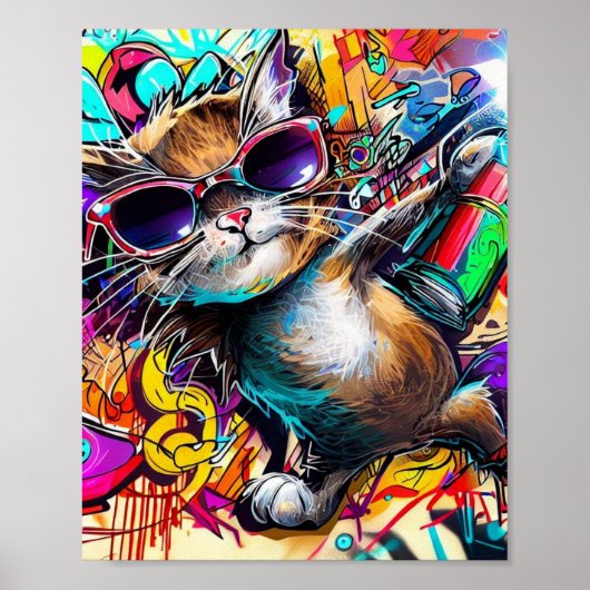 Graffiti Cat: Spray painted cat: taby street art a Poster (Vorne)