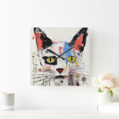 Graffiti Cat Urban Cool Feline Quadratische Wanduhr (Zuhause)
