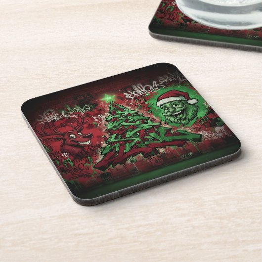 Graffiti Christmas Plastic Coasters Set 6 Getränkeuntersetzer (Linke Seite)