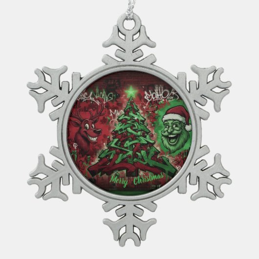 Graffiti Christmas Snowflake Pewter Ornament (Vorderseite)