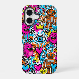 Graffiti Collage Pattern Phone Case iPhone 16 Hülle