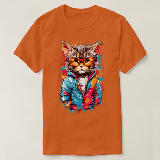Graffiti Colorful Little Cat Wearing Brillen T-Shirt (Design vorne)