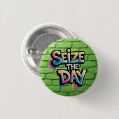 Graffiti Colorful Text Saying Seize The Day Button (Vorne & Hinten)