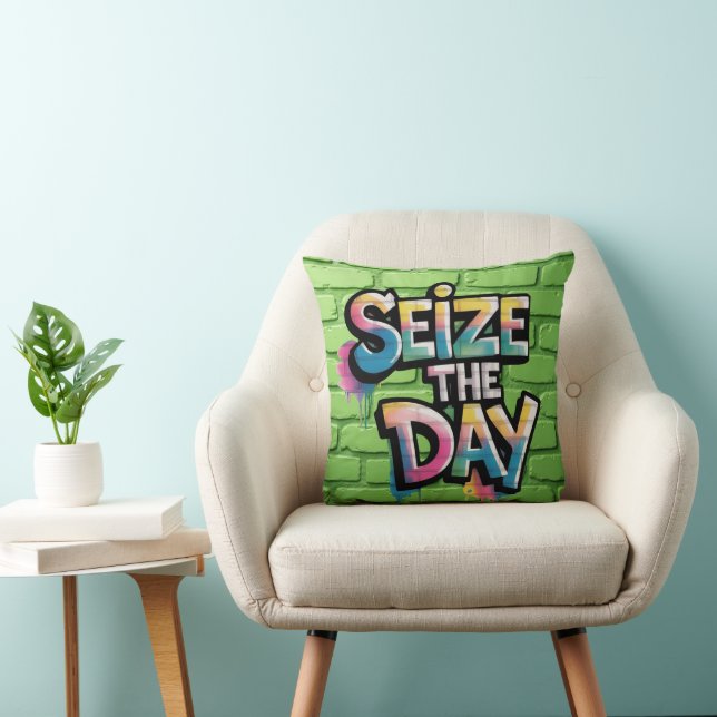 Graffiti Colorful Text Saying Seize The Day Kissen (Stuhl )