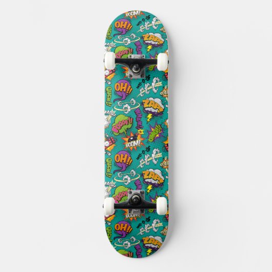 Graffiti-Comic mit leuchtenden Elementen Skateboar Skateboard (Vorderseite)