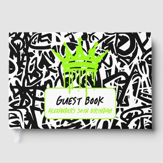 Graffiti Crown Black Green Geburtstag Gästebuch (Vorderseite)