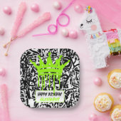 Graffiti Crown Black Green Happy Birthday Pappteller (Party)