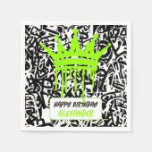 Graffiti Crown Black Green Happy Birthday Serviette (Vorderseite)