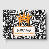 Graffiti Crown Black Orange Birthday Gästebuch (Vorderseite)