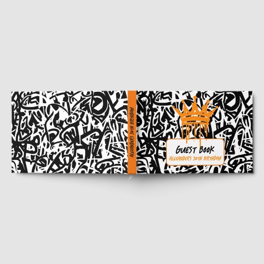 Graffiti Crown Black Orange Birthday Gästebuch (Voll)