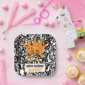 Graffiti Crown Black Orange Happy Birthday Pappteller (Party)