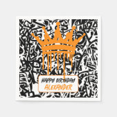 Graffiti Crown Black Orange Happy Birthday Serviette (Vorderseite)