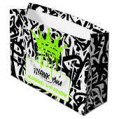 Graffiti Crown Green Black Birthday Vielen Dank Große Geschenktüte (Rückseite Schrägansicht)