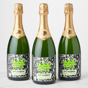 Graffiti Crown Green Lass uns Geburtstag feiern Schaumweinetikett