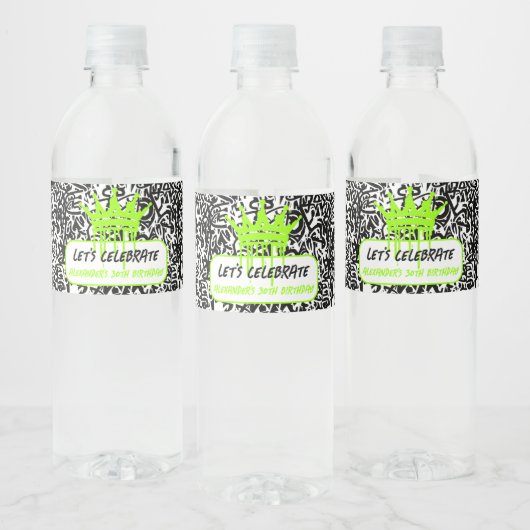 Graffiti Crown Green Let's Celebrate Birthday Wasserflaschenetikett (Flaschen)