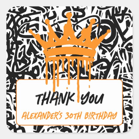 Graffiti Crown Orange Black Vielen Dank Quadratischer Aufkleber (Vorderseite)