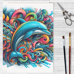 Graffiti-Delfin-Regenbogen-Farben-Dekoupage Seidenpapier