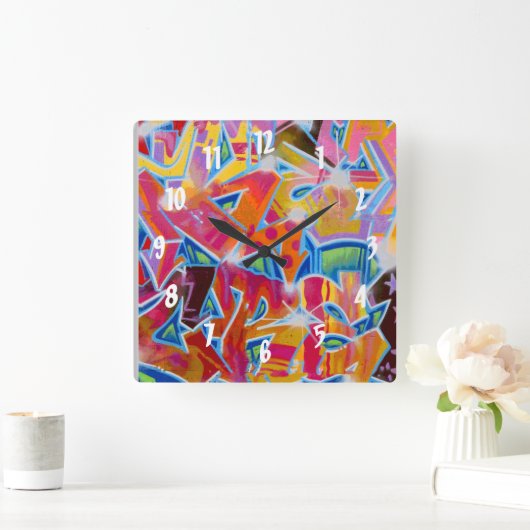 Graffiti Design Wall Clock Quadratische Wanduhr (Zuhause)