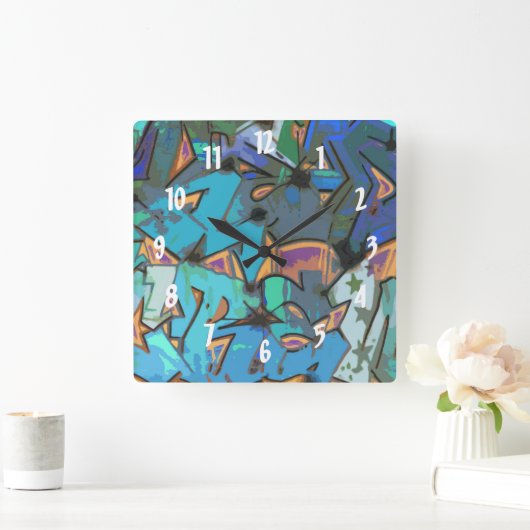 Graffiti Design Wall Clock Quadratische Wanduhr (Zuhause)