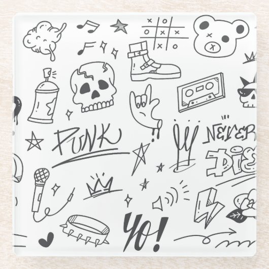 Graffiti Doodles: Punk Music Scribble Glasuntersetzer (Vorderseite)