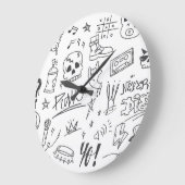 Graffiti Doodles: Punk Music Scribble Große Wanduhr (Winkel)