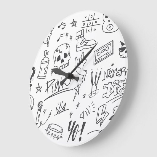 Graffiti Doodles: Punk Music Scribble Große Wanduhr (Winkel)