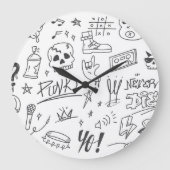 Graffiti Doodles: Punk Music Scribble Große Wanduhr (Vorderseite)