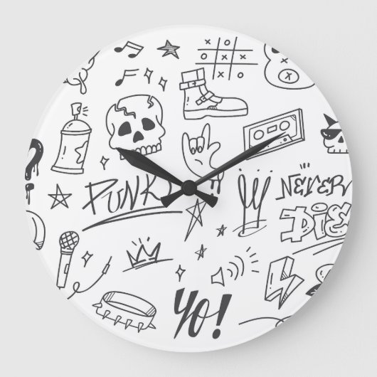 Graffiti Doodles: Punk Music Scribble Große Wanduhr (Vorderseite)