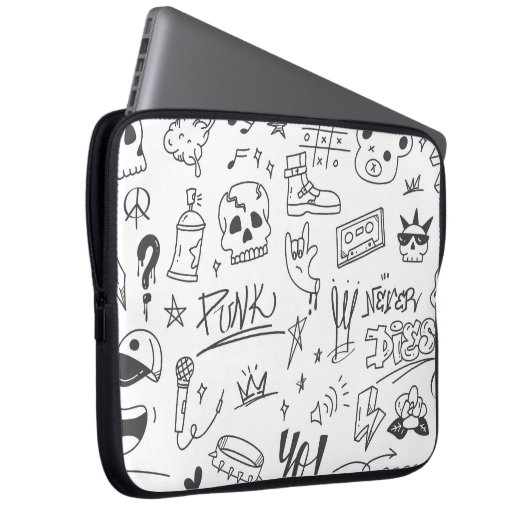 Graffiti Doodles: Punk Music Scribble Laptopschutzhülle (Vorne Rechts)
