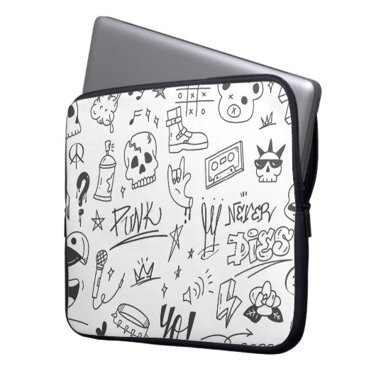 Graffiti Doodles: Punk Music Scribble Laptopschutzhülle (Vorderseite Links)