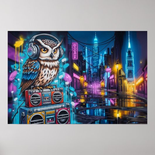 Graffiti-Eule-Groove Poster (Vorne)