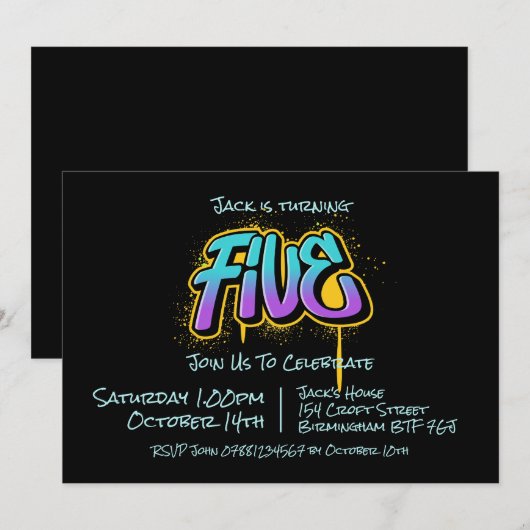 Graffiti Five Einladung (Vorne/Hinten)