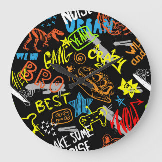Graffiti für Jungen: Handgezeichnete Coolness Große Wanduhr