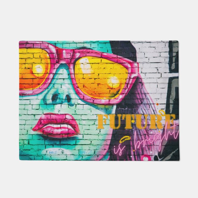 Graffiti Future is Bright Girl & Sungbrille Fußmatte (Vorderseite)